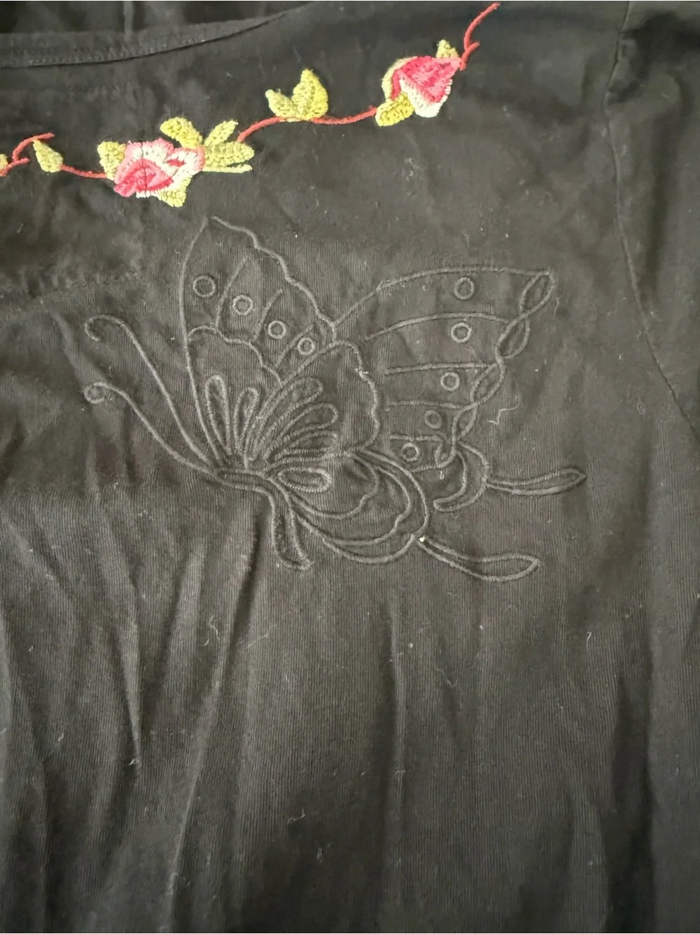 Johnny Was Floral Embroidered Black Dress Size Medium E06
